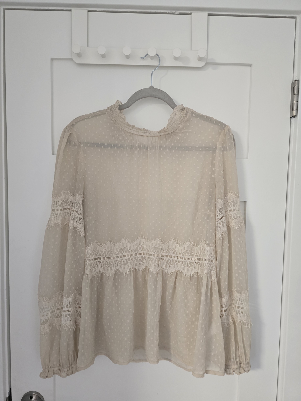 NWOT - Cream Swiss Dot Lace Peasant Blouse